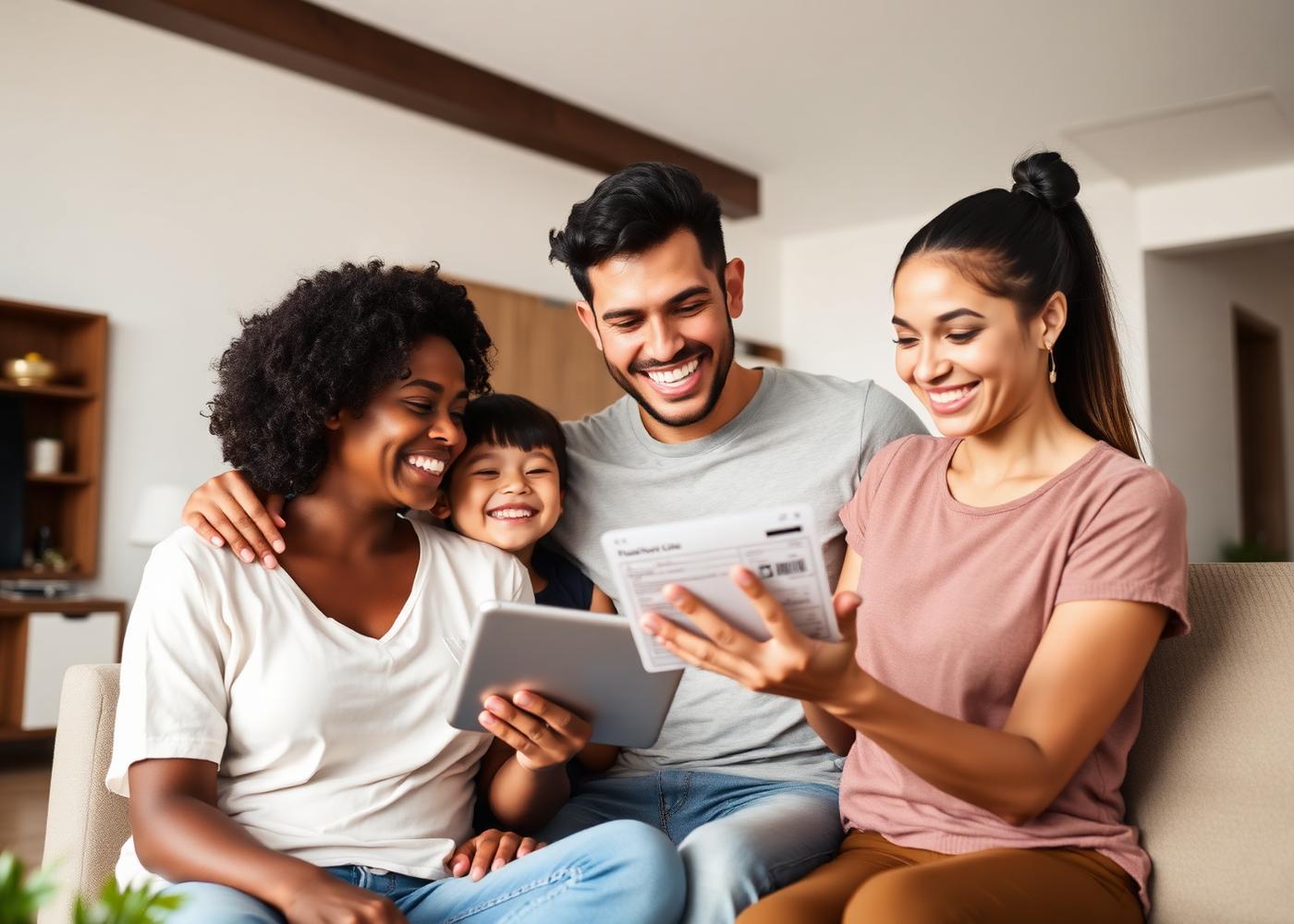 Família conferindo economia na conta de luz